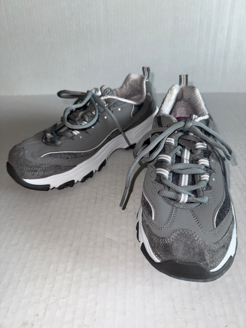 Skechers Gray D’Lites Memory Foam Lace Up Sneakers